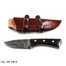 BEAUTIFUL HANDMADE DAMASCUS SKINNER KNIFE WOODEN HANDLE WITH LEATHER SHEATH.