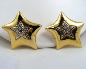 VINTAGE EARRINGS Big Star Clips Rhinestones
