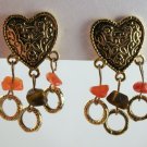 VINTAGE EARRINGS Tiger Eye Stone Nugget Heart Loop Dangle Clips