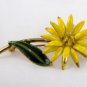 VINTAGE PIN BROOCH Old Yellow & Green Enamel Figural Flower