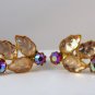 VINTAGE EARRINGS Fruit Salad Pink Peach AB Rhinestone Leaves