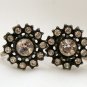 VINTAGE EARRINGS Nemo Crystal Rhinestones Jappanned Black Screw Back