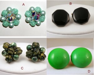 VINTAGE EARRINGS YourChoice Green Thermo Crystal Rhinestone Clusters Lucite +