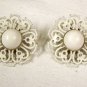 VINTAGE EARRINGS Lacy White Filigree Open Scrollwork Enamel Clips