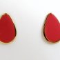 VINTAGE PIERCED EARRINGS Coral Pink Red Pear Enamel