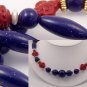 VINTAGE NECKLACE Faux Lapis Sparkly Blue Lucite Blood Red Bead
