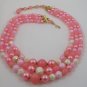 VINTAGE NECKLACE Pink on Pink 3 strand Lucite Beads WOW