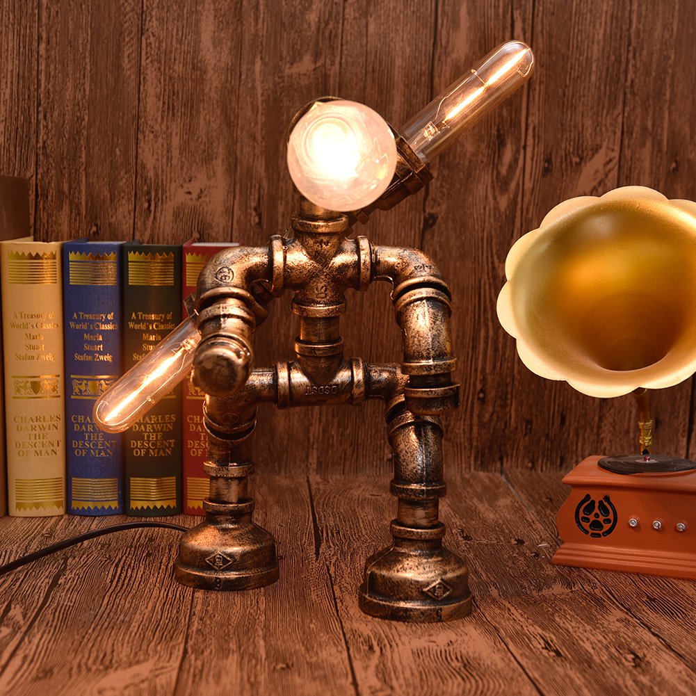 Robot Table Swordsman Lamp Industrial Retro Steampunk Edison Iron Water Pipe Desk Lights
