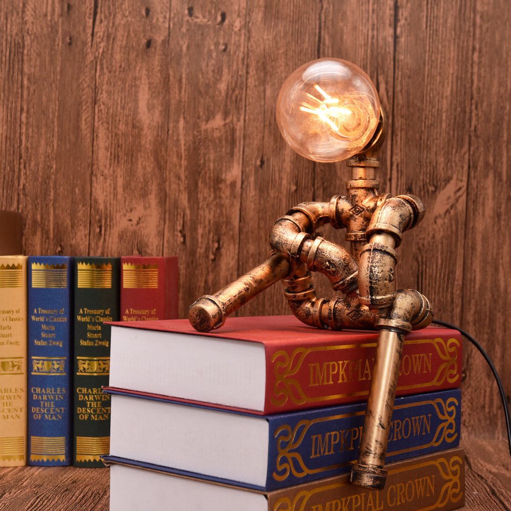 Creative Robot Desk Lamp Edison Retro Iron Water Pipe Industrial Dedside Night Lights