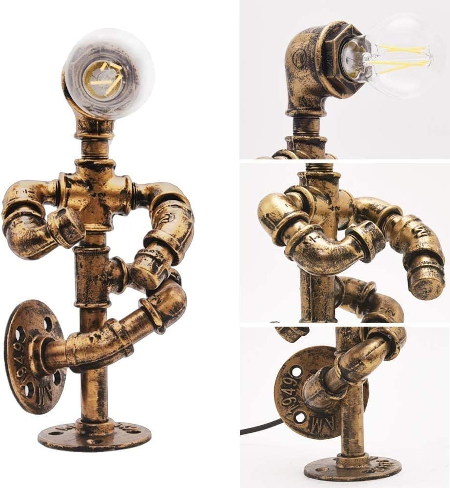 Creative Robot Yoga Desk Lamp Edison Retro Iron Water Pipe Industrial Dedside Night Lights