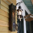 Industrial Vintage Wall Sconce Lighting Lantern LED Wall Light with Wood Backplate  in Aged Bronze