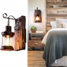 Industrial Vintage Wall Sconce Lighting Lantern LED Wall Light with Wood Backplate in Aged Bronze