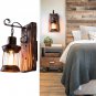 Industrial Vintage Wall Sconce Lighting Lantern LED Wall Light with Wood Backplate in Aged Bronze