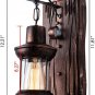Industrial Vintage Wall Sconce Lighting Lantern LED Wall Light with Wood Backplate in Aged Bronze