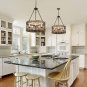 Farmhouse Chandelier 5-Light Rustic Round Wood Metal Chandelier for Kitchen Island, Entryway