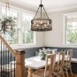 Farmhouse Chandelier 5-Light Rustic Round Wood Metal Chandelier for Kitchen Island, Entryway