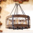 Farmhouse Chandelier 5-Light Rustic Round Wood Metal Chandelier for Kitchen Island, Entryway