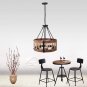 Farmhouse Chandelier 5-Light Rustic Round Wood Metal Chandelier for Kitchen Island, Entryway
