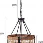 Farmhouse Chandelier 5-Light Rustic Round Wood Metal Chandelier for Kitchen Island, Entryway