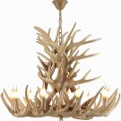 Rustic Deer Antler Chandelier Resin Faux Farmhouse  Candle Style  9+9 Wood Color