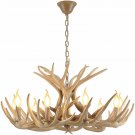 Rustic Deer Antler Chandelier Resin Faux Farmhouse Candle Style 9+3 Wood Color