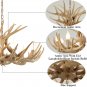 Rustic Deer Antler Chandelier Resin Faux Farmhouse Candle Style 9+3 Wood Color