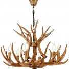 Antler Chandelier 6 Light Large Faux Resin  Vintage Antler Hanging Lighting In Brown