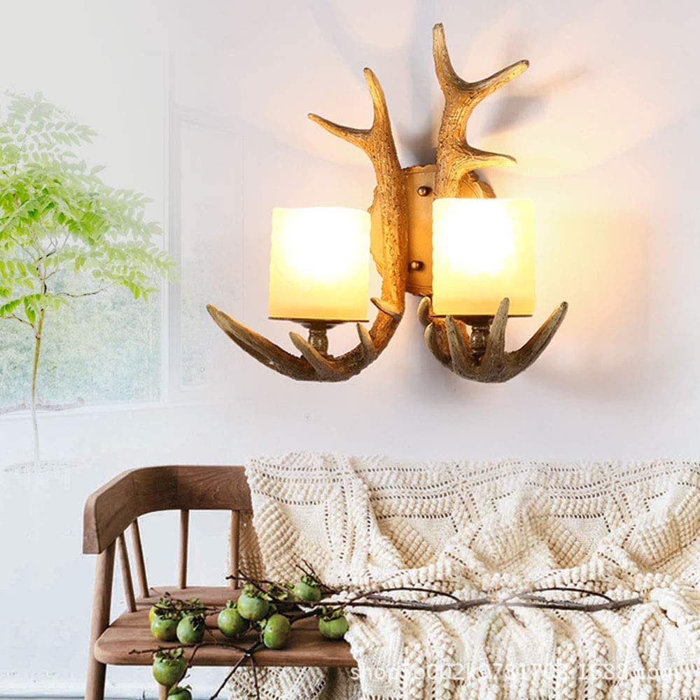 Rural Deer Horn Wall Lamp, Living Room Bedroom Bedside Porch Resin Wall Lamp