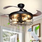 Industrial Ceiling Fan with Retractable 4 Blades,Vintage Chandelier Remote Control Lamp for Kitchen