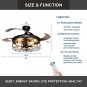 Industrial Ceiling Fan with Retractable 4 Blades,Vintage Chandelier Remote Control Lamp for Kitchen