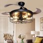Industrial Ceiling Fan with Retractable 4 Blades,Vintage Chandelier Remote Control Lamp for Kitchen