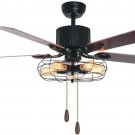 Industrial Vintage Fan 48" with Light Retro Electrical Fan With 5 Wood Blades for Living Room