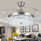Crystal Ceiling Fans with Lights,42 Inch LED 3 Color Remote Control Retractable Invisible Blades