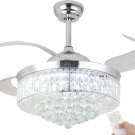 Crystal Ceiling Fans with Lights,42 Inch LED 3 Color Remote Control Retractable Invisible Blades