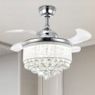 42" Chandelier Ceiling Fan Light, Modern Retractable Invisible Ceiling Fan Light Remote Control