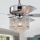 Crystal Ceiling Fan with Lights, 52” Modern Chandelier Fan with Remote Control