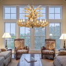 Antler Chandelier Resin Faux Farmhouse Candle Style 9+9 Countryside Hanging Light Fixture
