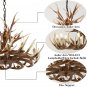 Rustic Deer Antler Chandelier Resin Faux Farmhouse Candle Style 9+6 Brwon White Colo