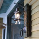 Industrial Vintage Wall Sconce Lighting Lantern LED Wall Light with Wood Backplate  in Aged Bronze