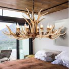 Antler Chandelier Resin Deer Horn Hanging Light Countryside Pendant Lamp 8 Head