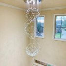 Flush Mount Light LED Spiral Sphere Rain Drop Crystal Chandelier, Three-Balls W31.5X H98.5