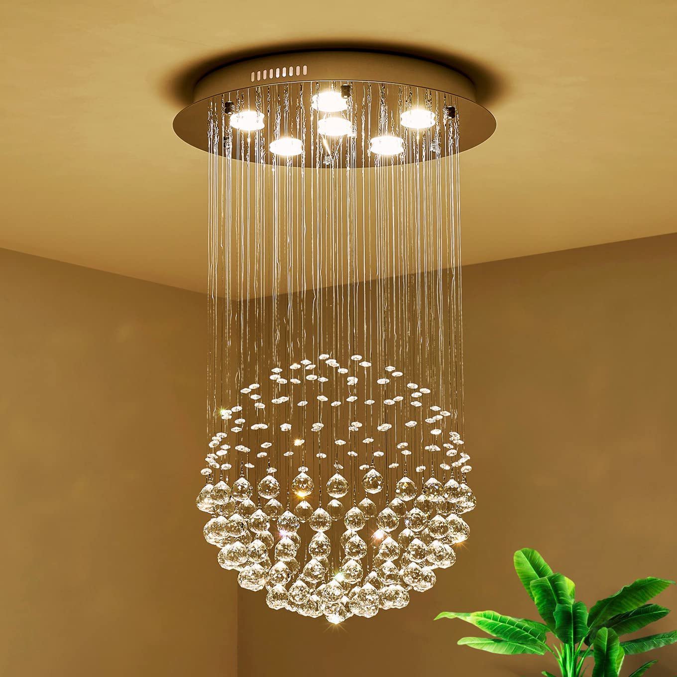 Modern K9 Crystal Raindrop Chandelier Lighting Flush Mount LED Ceiling Light Fixture D19.68&acirc;��
