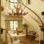 Farmhouse Antler Chandelier, 12 Lights Double Layer, Country Style Deer Horn Pendant Light Brown