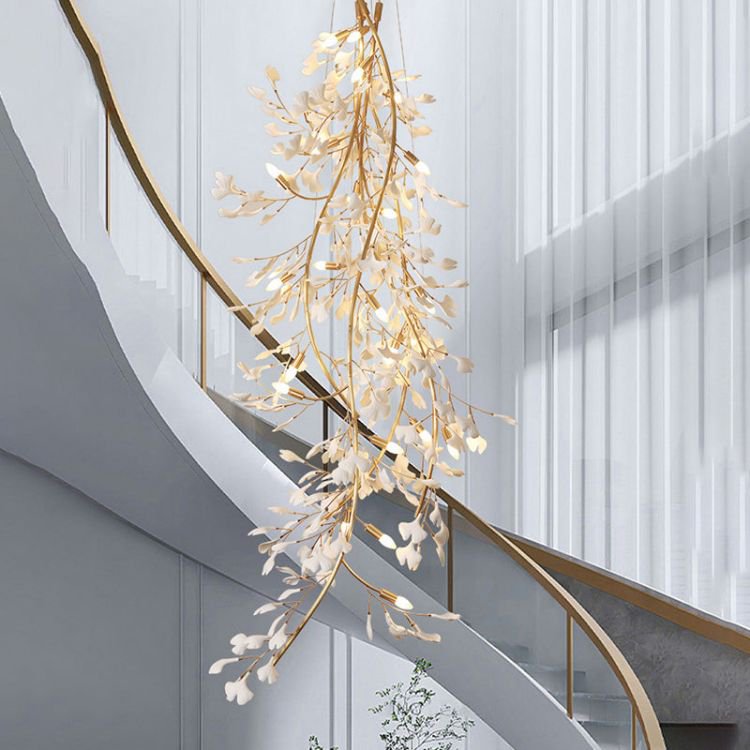 Lustre Luxury Branches Chandeliers Ceramic Ginkgo Biloba Chandelier For Staircase D 23.6 X H 106.3"
