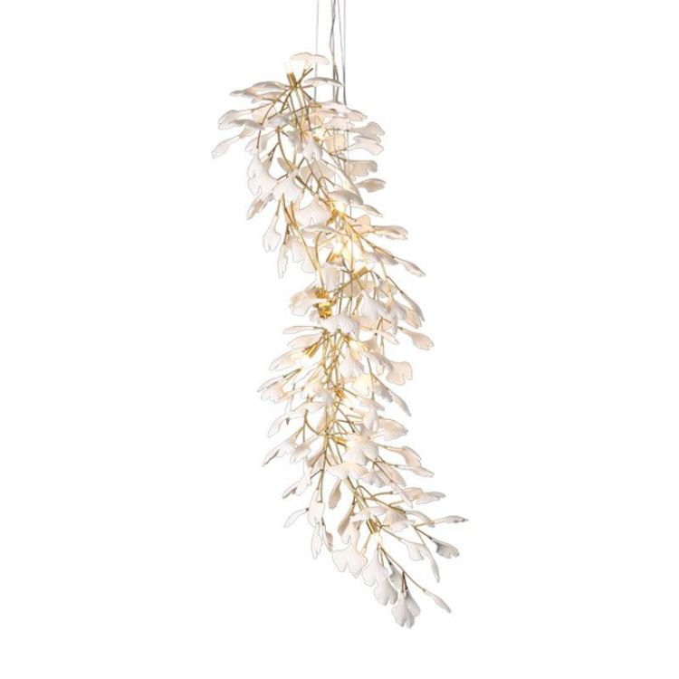 Ceramic Ginkgo Petal Luxury Branches Pendant Creative Chandelier For Staircase D 31.5 X H 78.7"