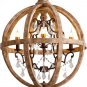 New 24" Wide Retro Rustic Weathered Wooden Globe Chandelier Crystal 5-Light Pendant Lighting
