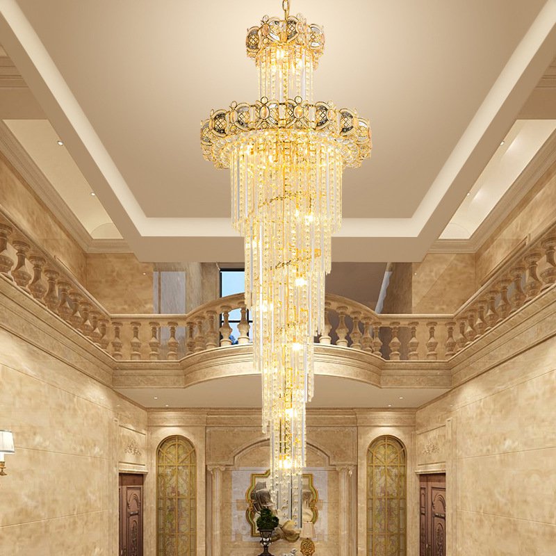 Crystal Long Luxury Chandelier Duplex Hollow High Staircase Hotel Lobby Pendant lamp Light Fixture