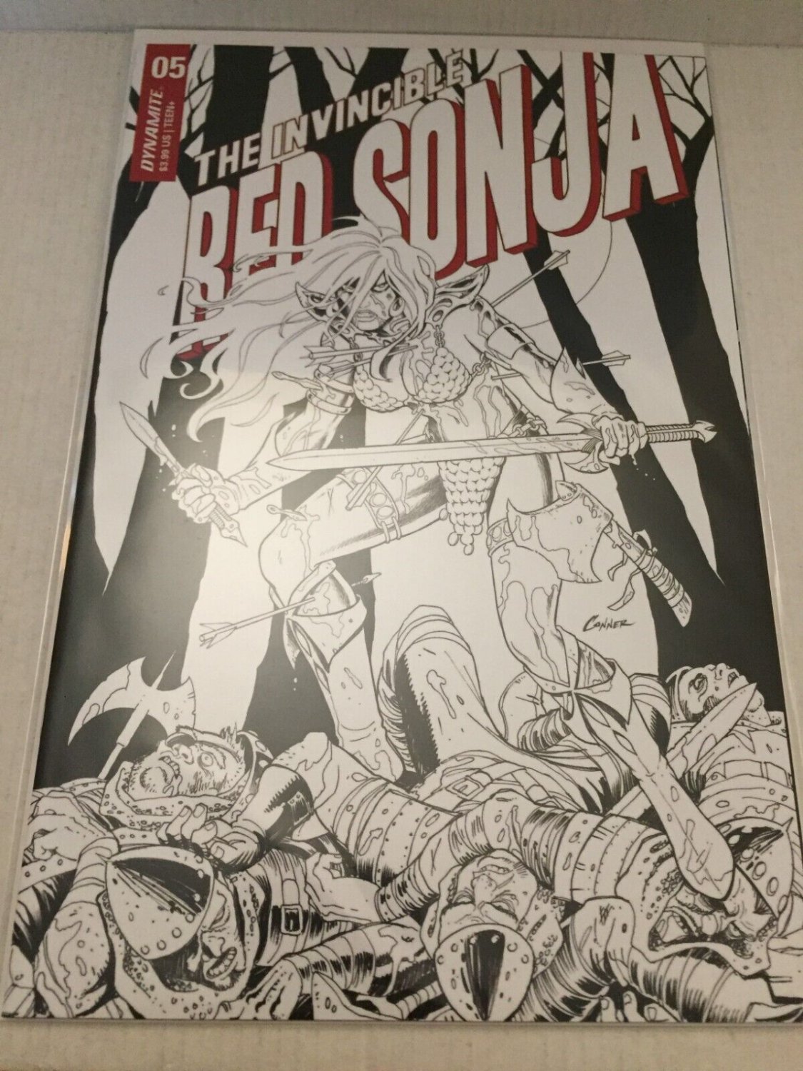 2021 Dynamite Comics The Invincible Red Sonja B&W Amanda Conner Ratio 1:15