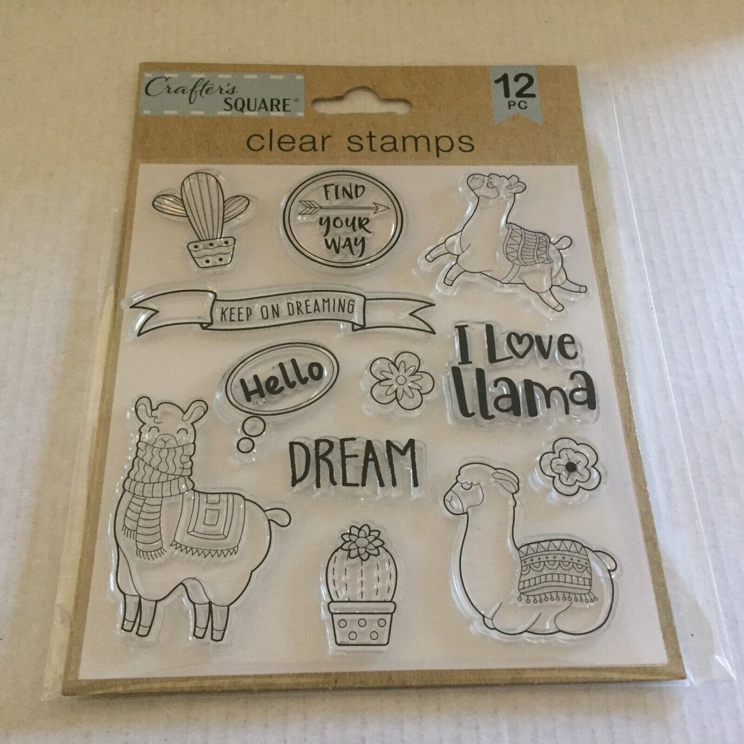 NEW Crafters Square 12 pc Llama Clear Stamps