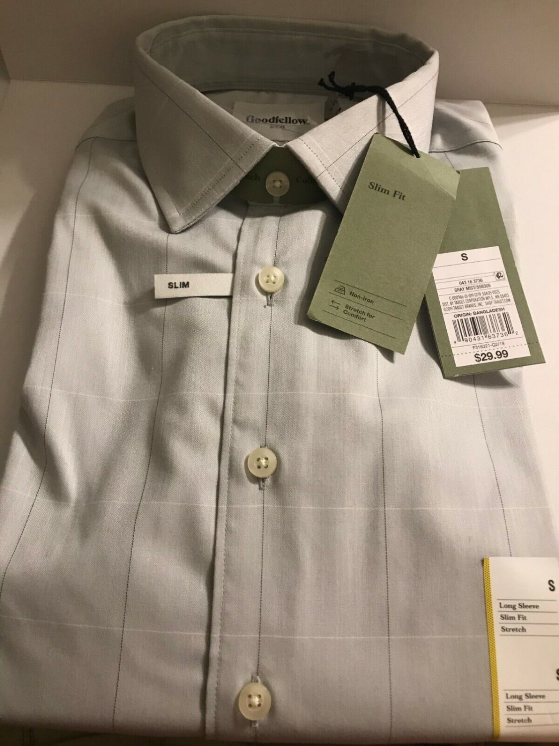 New Men's Small Long Sleeve Gray Dress Shirt
